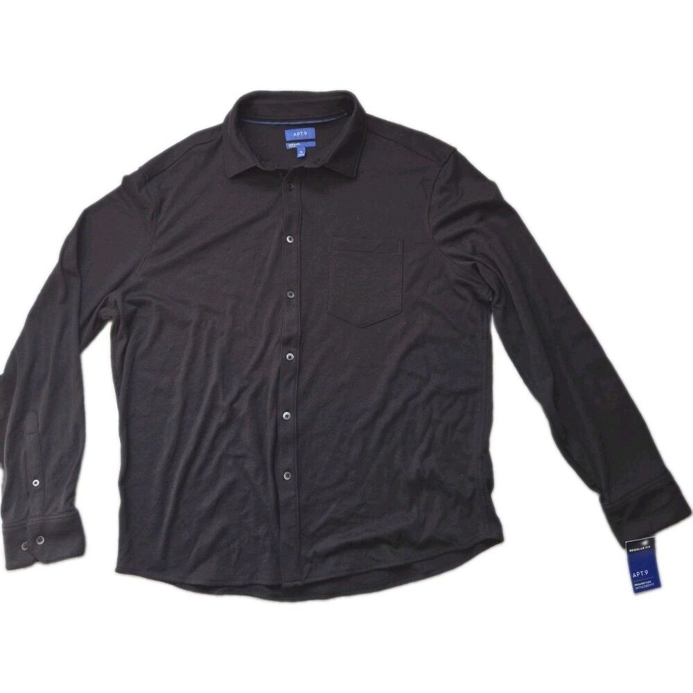 NWT Apt. 9 Premier Flex Black Button Down Shirt Regular Untucked Fit Mens XL